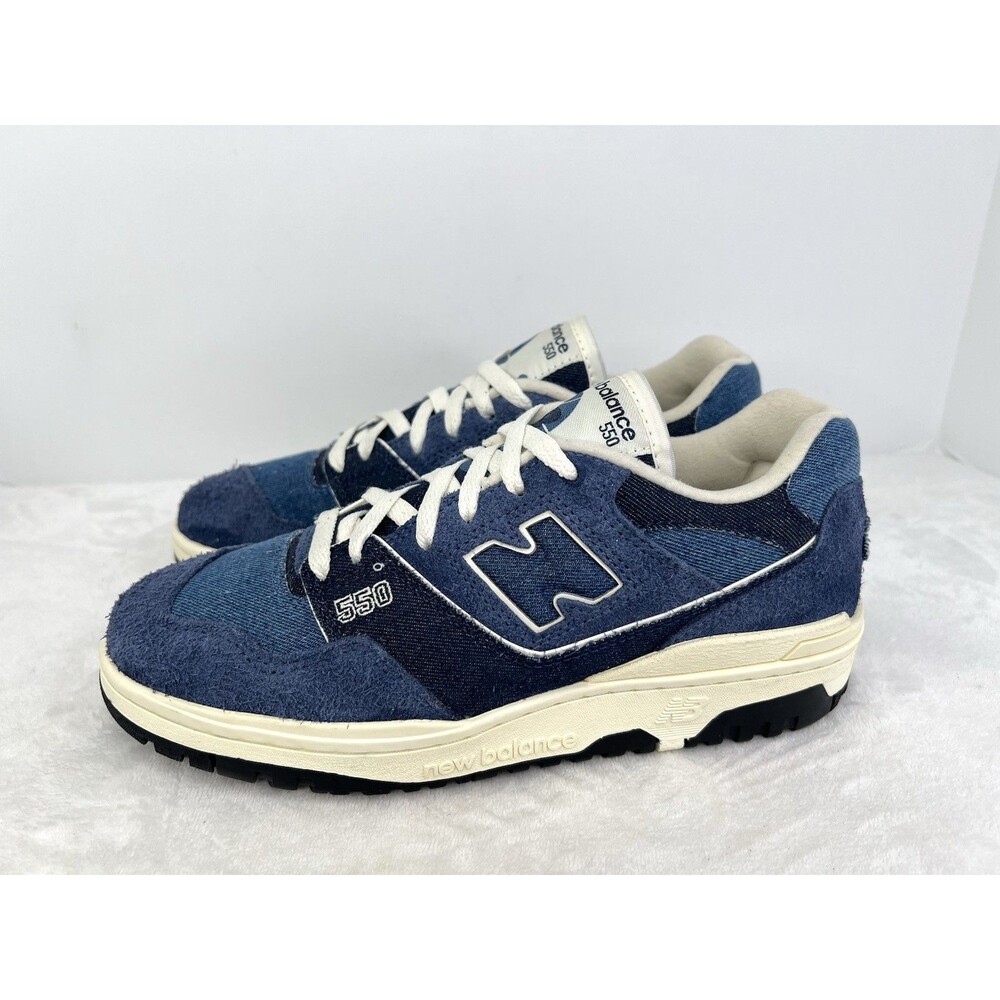 New Balance 550 Navy Blue Denim Heron Angora Suede Sneakers Mens 8 /Womens 9.5 B - Picture 2 of 10